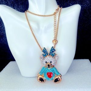 Betsey Johnson Blue Teddy Bear In-love Pendant Necklace